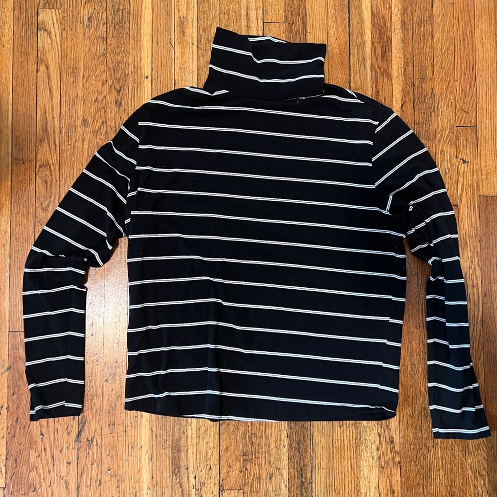 Black and White Striped Turtleneck Sweater